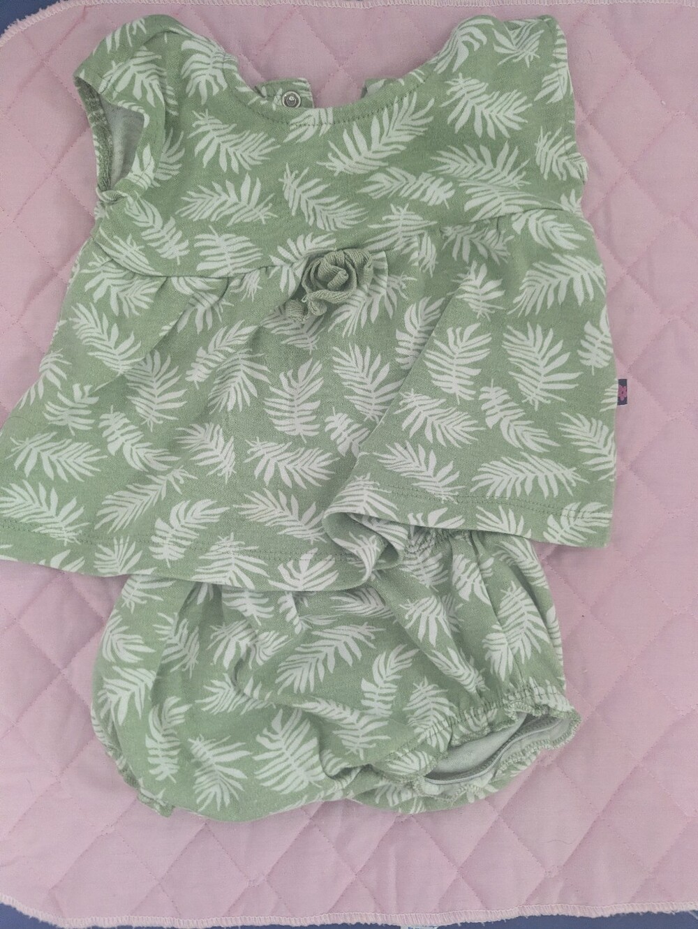 Limited TOO Green Palm Leaf Baby Dress & Bloomers